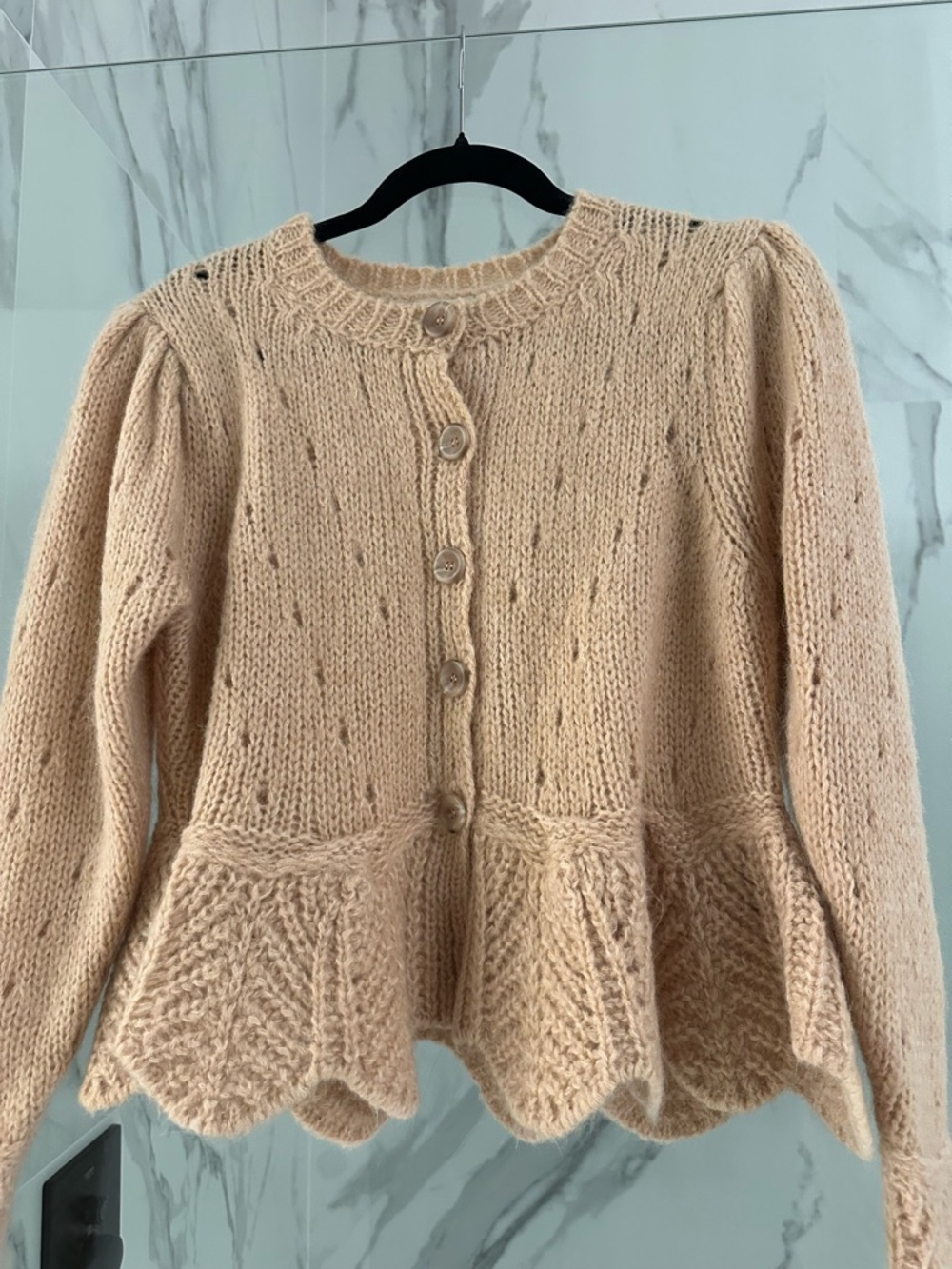 FARM Rio Peach-Cream Peplum Knit Button Cardigan New Without Tags